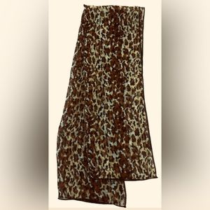 Leopard print sheer polyester scarf green brown black 15”x46” casual office cool